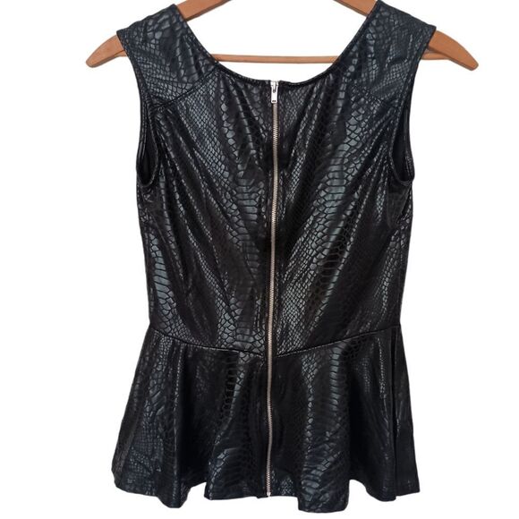 Vintage 90s Faux Leather Peplum Top S  Sexy Animal Print Embossed Wet Look Zips. - Picture 8 of 15